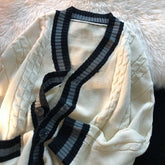 Men Trendy Contrast Color Japanese Style Vintage Single Breasted Knitted Cardigan Youth Y2K Casual Streetwear Oversized Sweaters voguable