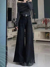 Voguable Black Wide Leg Jeans Women Autumn Vintage Raw Edge Tassels Bootcut Denim Pants Loose High Waist Streetwear Harajuku Trouser New voguable