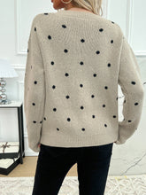 Dot pattern shoulder down long sleeved sweater voguable