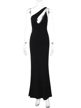 Mozision Skew Collar Backless Sexy Mini Dress For Women Gown Black Hollow Out Off-shoulder Sleeveless Bodycon Club Long Dress voguable
