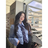 Streetwear Tie Shirts Women Preppy Jk White Long Sleeve Crop Tops Student Korean College Slim Blouses Spring Autumn New voguable