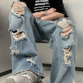 Vintage Distressed Straight-leg Jeans American Style Slimming Bell Bottoms Loose Fit High-waisted Summer Thin Version For Men voguable