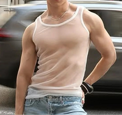 Summer Male Vests Fashion Transparent Men Tank Tops Sleeveless See-through Tops Tee Sexy Tops Streetwear Oversize S-3XL voguable