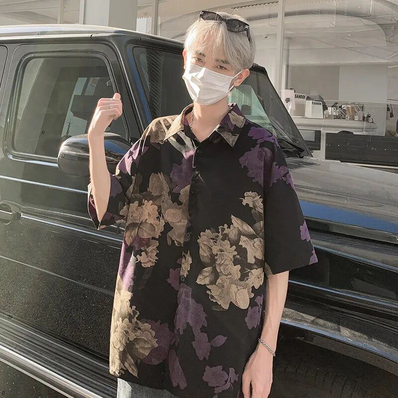 Summer Short Sleeved Shirt Men Retro Printed Shirt Mens Streetwear Loose Flower Shirts Mens Hawaiian Shirt Man Large Size 5XL voguable