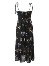 Voguable Summer Fashion Women French Style Floral Print Sling Chiffon Dress Vintage Black Female Midi Robe Prairie Chic voguable