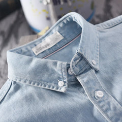Voguable Spring New Solid Color Denim Shirt for Men 100% Cotton Fashion Four Seasons Slim Men Clothing voguable