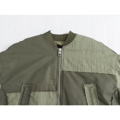 Autumn Patchwork Bomber Jacket Women Zip Oversize Jacket Woman Long Sleeve Cropped Jackets for Women Overcoat