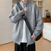 American Double Zipper Cardigan Sweater Men's Spring Autumn Personalized Design Sense Knit Coat Stand Collar Casual Couple Tops voguable