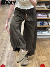 Voguable Casual Sweet Bloomers Pants Women High Waist Loose Vintage Ruffle Wide Leg Trouser All Match Lace Up Solid Harajuku Harem Pants voguable