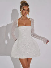 Sequins Long Sleeve Backless Sexy Mini Dress Women Robe Fashion Sparkle Lace-up High Waist A-line Club Dress Vestido voguable