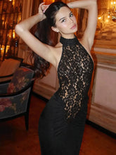 Lace Halter Backless Sexy Maxi Dress For Women Black Off-shoulder Strapless Sleeveless Bodycon Club Party Long Dress voguable