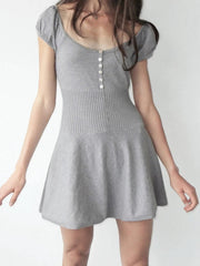 Voguable American Y2k Elegant Temperament Square Collar Puff Sleeve Slim Waist High Waist Summer Dresses voguable
