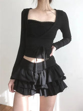 Voguable Vintage Pleated Rough Selvage Casual Cake Skirt Women 2024 Spring New High Waist Solid Color All Match Sexy Mini Skirt voguable