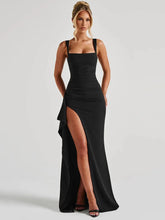 Black Backless Sexy Maxi Dress For Women Gown Spaghetti Strap Sleeveless Thigh High Split Club Evening Long Dress voguable