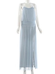 Voguable Ruched Elegant Sling Dress Woman Low-Neck Backless Sleeveless High Splits Hem Birthday Party Y2K Style Long Bodycon voguable