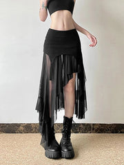 Sexy Irregular Y2K Skirts Women Vintage American High Waist Slim Slit Long Skirt Casual Lady Streetwear Retro Summer Skirts voguable