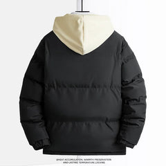 Winter Casual Male Windbreak Cotton Padded Down Jacket Warm Thick Mens Outwear Parkas New Solid Color Hooded Collar Men Parka voguable