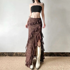 Design Sense Vintage Vintage Style Ruffled Cake Slit Skirt for Women voguable