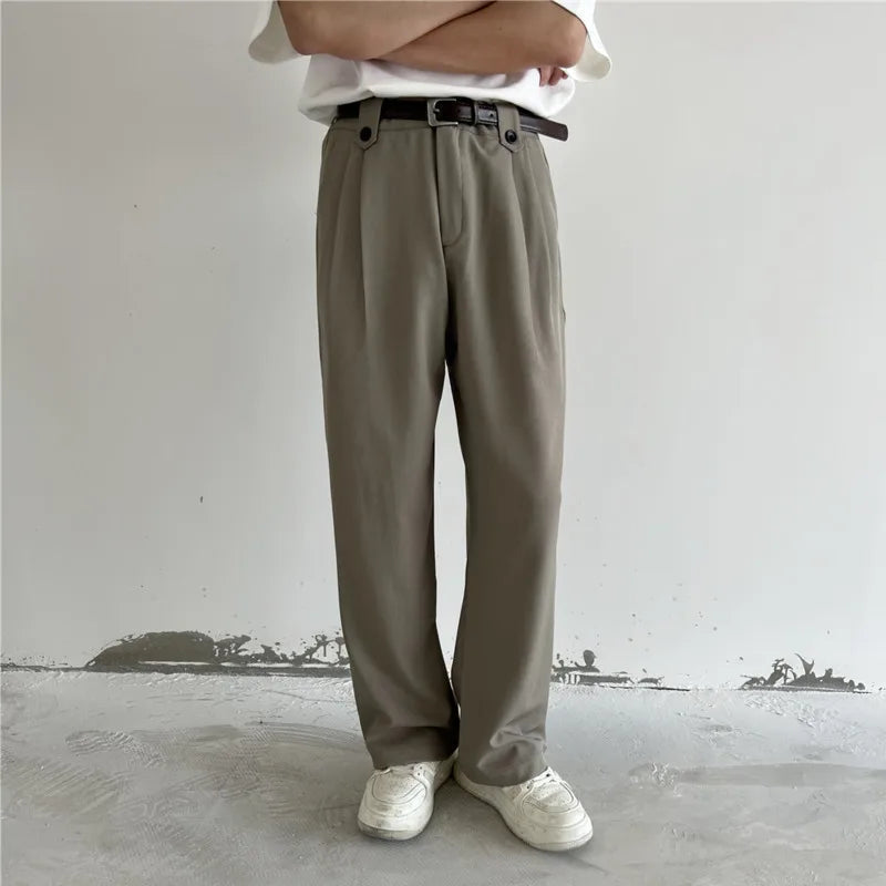 Khaki Black Suit Pants Men Fashion Social Mens Dress Pants Korean Loose Straight Wide Leg Pants Mens Office Formal Trousers voguable