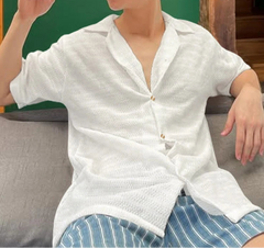 Summer Men Shirt Mesh Transparent Lapel Short Sleeve Streetwear Men Clothing 2025 Solid Color Sexy Oversize Male Shirts voguable