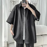 Summer Short Sleeved Shirt Men White Casual Shirt Men Streetwear Loose Pleated Shirt Mens Ice Silk Shirts Large Size 5XL voguable