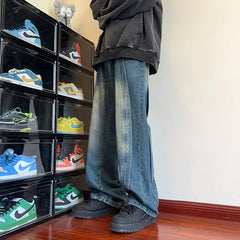 Destroyed Stitching Jeans Men's Blue Washed Jeans Gothic Style Street Trend Clothing Retro Loose Wide Leg Pants straight jeans voguable