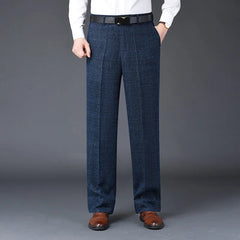 Flat Cashmere Suit Trouser For Male Loose Plaid Hight Waist Classic Straight Formal Mens Dress Pants Business Size 42 44 voguable