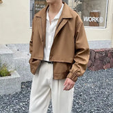 Early Autumn Maillard Short Men's Jacket Design Long Sleeve Coats Men High-end Lapel Zipper Solid Color Casual Jackets for Men voguable