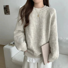 Casual Autumn Winter New Women Sweater Korean Fashion Lazy Wind Solid O-Neck Loose Long Sleeve Pullovers Knitted Tops voguable
