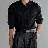 New American Fashion Jacquarded Men Polo Sweater Light Luxury V Neck Knit Solid Color Long-sleeved Tops Premium Quality Knitwear voguable