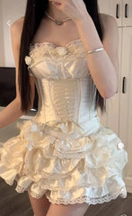 Sweet Harajuku Lolita Princess Skirt Suits Japanese Design Sense Women Bow Tank Tops Mini Cake Skirts Lace Hot Chick 2 Piece Set voguable