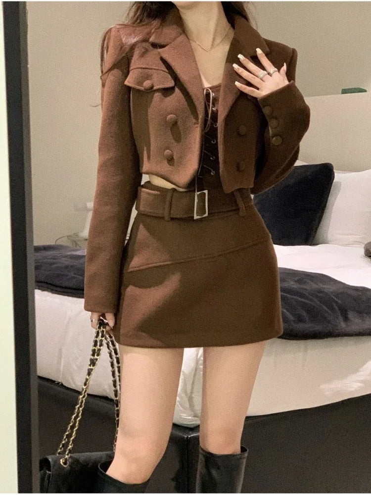 Voguable 2024 Summer Warm Short Coat + Slim Sexy Vest + Bodycon Y2k Mini Skirt Korean Fashion 3 Piece Set Elegant Clothing Woman Chic voguable