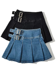 Summer New Denim Y2k Skirt with Pleats and Belt 90s E-girl Korean Skirts For Women High Street Jeans Short Bottom voguable