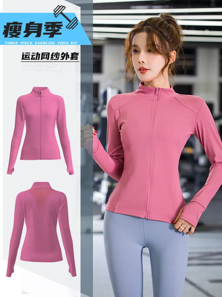 Women Sport Jacket Zipper Yoga Coat Clothes Quick Dry Fitness Jacket Running Hoodies Thumb Hole Sportwear Gym Workout Hooded Top voguable