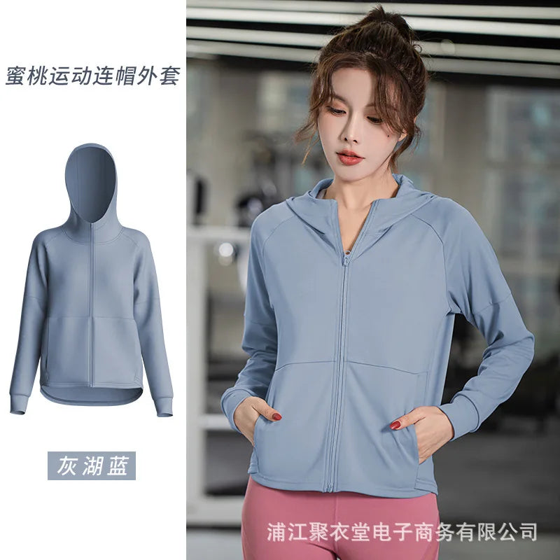 Women Sport Jacket Zipper Yoga Coat Clothes Quick Dry Fitness Jacket Running Hoodies Thumb Hole Sportwear Gym Workout Hooded Top voguable