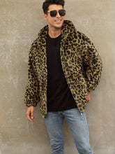 Soft, Warm Men's Faux Fur Hooded Jacket - Elegant Leopard Print Zip-Up Coat with Pockets, Machine Washable for Fall/Winter Casual Wear gotmes-shop