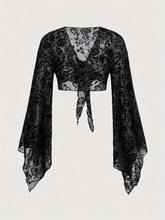 Floral Flocked Sheer Mesh Long Sleeve Cardigan for Women - Elegant V-Neck Polyester Blend (95% Polyester, 5% Elastane) - Short Length Knit Fabric All Season Stylish Top voguable