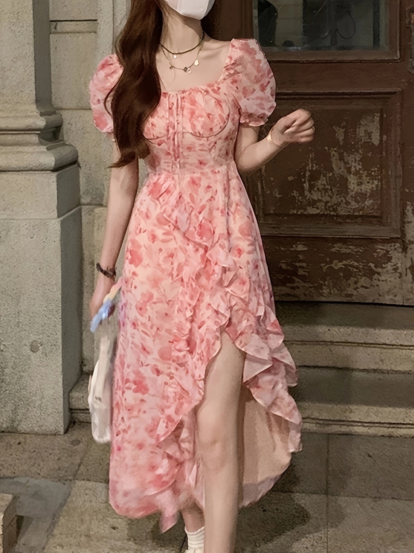 Elegant Floral Print Polyester Blend 1pc Fit and Flare Dress - Ruffle Hem, Scoop Neck, Woven Fabric - for Spring/Summer Women voguable