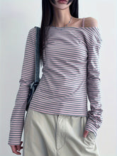 Chic Striped Backless Cross-Tie T-Shirt - Slim Fit, Long Sleeve Casual Top for Women, Machine Washable voguable