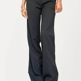 Women'S Casual Versatile Striped Woven Pants, 95% Polyester 5% Elastane, All-Season Straight Leg Trousers, 150g/m² Fabric Weight, Perfect for Adult - Woven Polyester 95.00% voguable