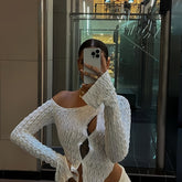 Off Shoulder Cutout Slim Tops, Mature Texture Slanted Shoulders Long Sleeve Fits Tunics Tops, Women's Clothing voguable