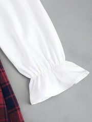 Elegant Women's Plaid Midi Dress with White Lantern Sleeves - Polyester & Spandex Blend, Machine Washable, Perfect for Spring/Summer/Fall Events voguable