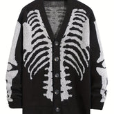 Plus Size Skeleton Print Long Sleeve V Neck Cardigan Sweaters - Men's Button Down Outwear Coats gotmes-shop