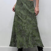 Women'S Elegant Floral Print Long Skirt, Vintage Style, Polyester 95% Elastane 5%, Color Block Detail, Knit Fabric, 160g/m², All-Season Fashion voguable