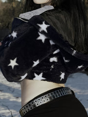 Five-pointed Star Plush Faux Fur y2k Hooded Warm Jacket Autumn/Winter Targeted voguable