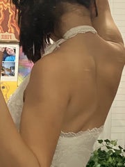 Solid Color Lace V-neck Halter Top, Sexy Backless Slim Crop Top For Summer, Women's Clothing voguable