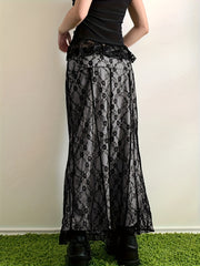Vintage Double Layer Design Midi Skirt, Loose Skirt For Spring & Summer, Women's Clothing voguable