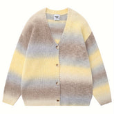 Unisex Loose Fit Acrylic Cardigan - Striped Gradient Dye Knit Sweater - Casual Winter Fashion Outerwear for Couple voguable