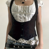Y2K Casual Street Row Button Tailcoat Flap Sleeveless Low-Cut Shapewear Slimming Waistcoat Vest for Women voguable