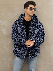 Soft, Warm Men's Faux Fur Hooded Jacket - Elegant Leopard Print Zip-Up Coat with Pockets, Machine Washable for Fall/Winter Casual Wear gotmes-shop